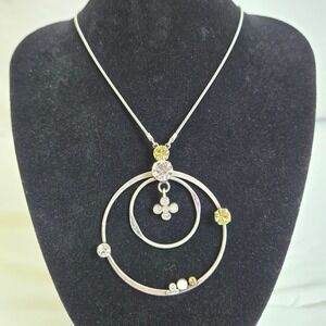 Bohm Circle Pendant Fashion‎ Necklace, Silver Tone, Green, 108WH1401 New